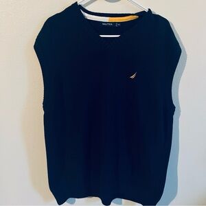 Nautica Navy Blue Men's Cotton Knit Logo V Neck Sweater Vest..XXL